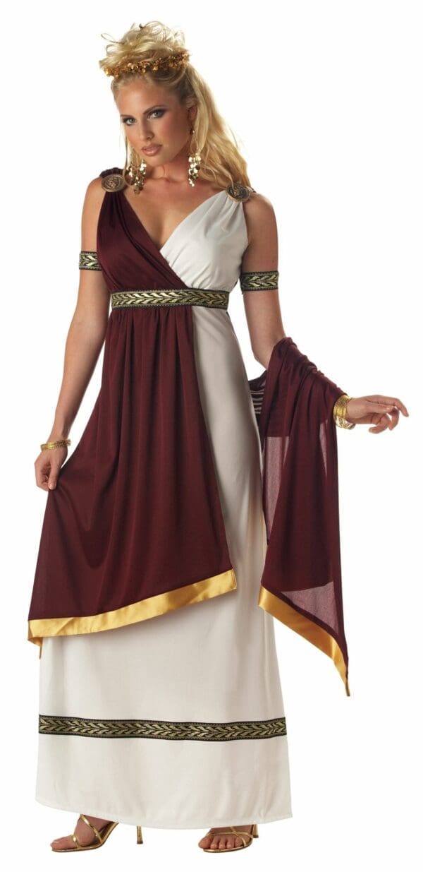 California Costumes Women's Roman Empress Costume,White/Burgundy, Medium