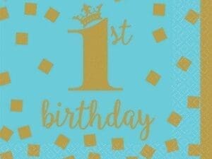 Blue & Gold 1st Birthday Beverage Napkins (16)