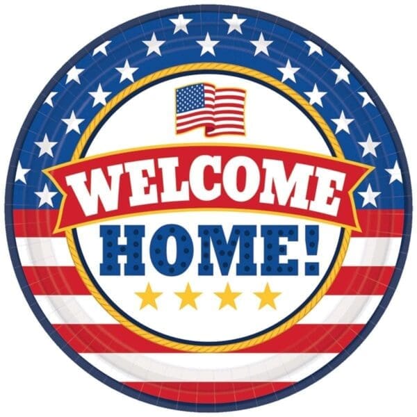 Welcome Home Patriotic Paper Round Plates