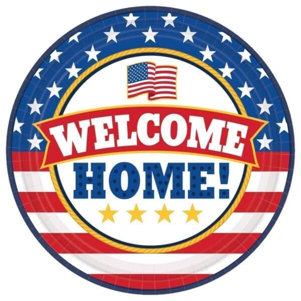 Welcome Home Patriotic Paper Round Plates -