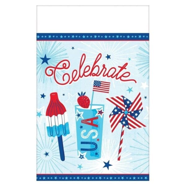 54 X 102 in. Celebrate USA Patriotic Plastic Tablecover