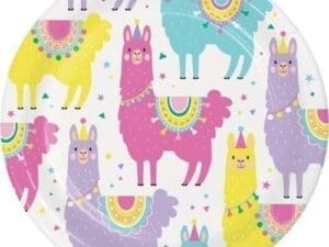 White & Pink Llama Party Dessert Plate - Set of Eight