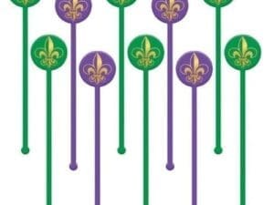 Fleur De Lis Mardi Gras Plastic Drink Coffee Stirrers 18 Ct