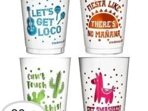 Fiesta Plastic Cups, 20 Count, Featuring 4 Festive, Colorful Designs