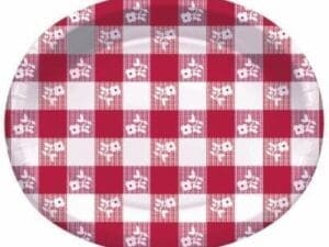 Red and White Checked Design Floral Decorative Printed Oval Platter 12"