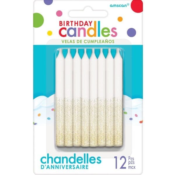 Glitter Gold Birthday Candles 12ct Party Supplies