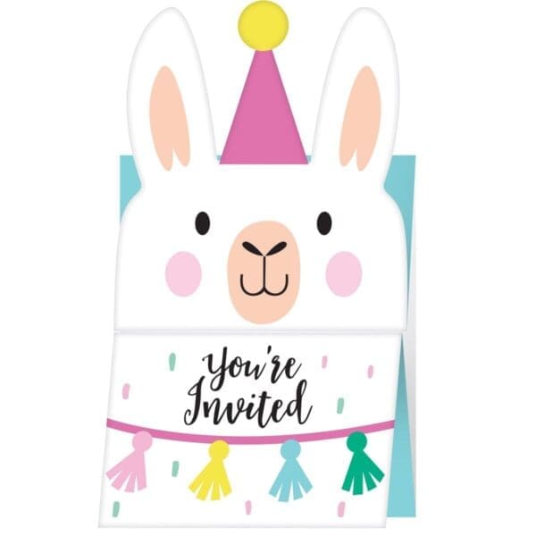 Llama Party Invitations - 1 Pack of 8 - Party Supplies