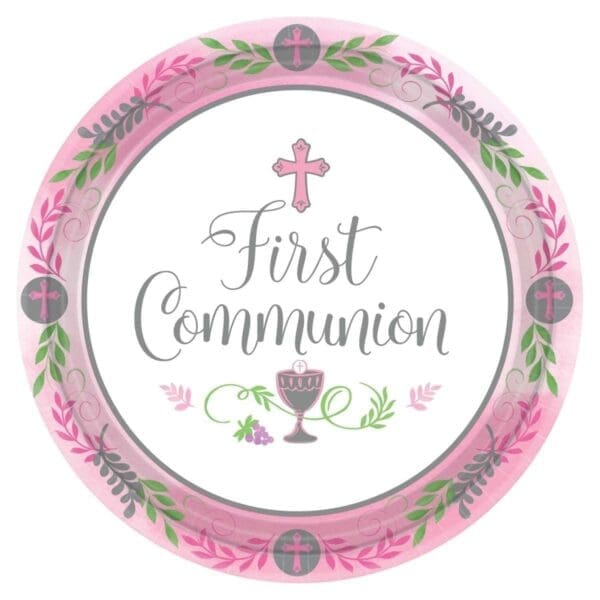 First Communion Day Girl 10.5 in. Round Paper Plates