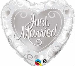 Just Married Hearts Package Balloon, 18, Silver