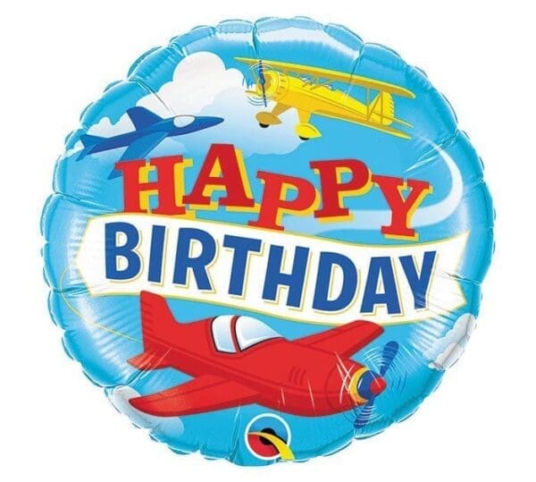 18 in. Happy Birthday Airplanes Foil Balloon