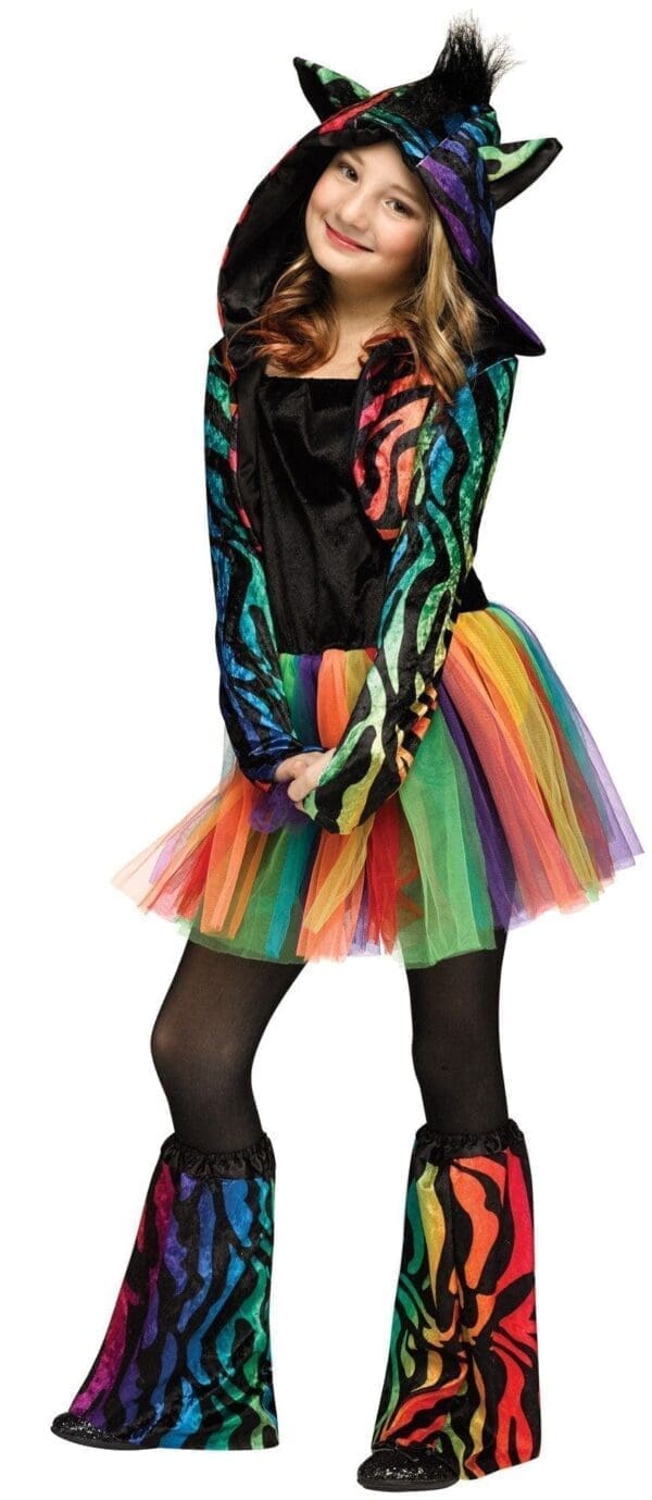 Neon Rainbow Zebra Kids Costume