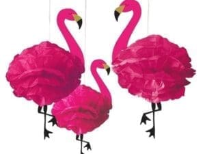 Flamingo Tissue Pom Poms 3ct