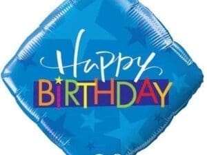 18 in. Birthday Blue Stars Diamond Flat Party Balloon