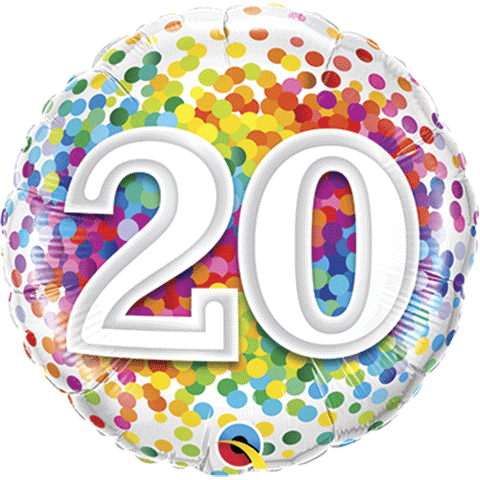 18 in. 20 Rainbow Confetti Balloon