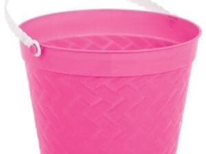 Bright Pink Plastic Woven Easter Bucket