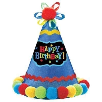 Blue Pom-Pom Happy Birthday Party Hat