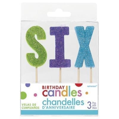 Glittered Birthday Pick Candle Set - SIX