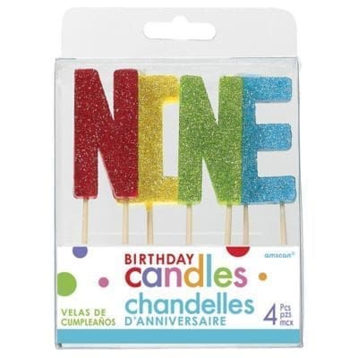 "N-I-N-E" Colorful Glitter Birthday Candles | Party Supply