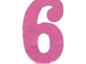 Giant Glitter Pink Number 6 Birthday Candle Party Supplies