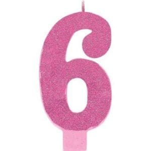 Giant Glitter Pink Number 6 Birthday Candle Party Supplies