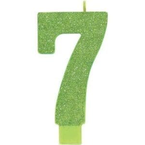 Giant Glitter Kiwi Green Number 7 Birthday Candle Party Supplies