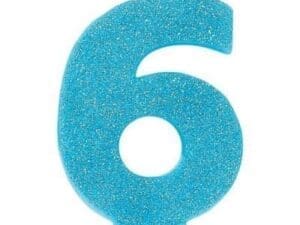 Glitter Caribbean Blue Number 6 Birthday Candle Party Supplies
