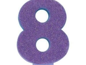 Numeral #8 Glitter Candle - Purple
