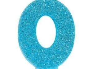 Glitter Caribbean Blue Number 0 Birthday Candle Party Supplies