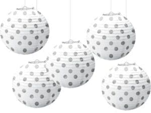 Amscan 5 in. Mini White and Silver Polka Dot Paper Lanterns (3-Pack)