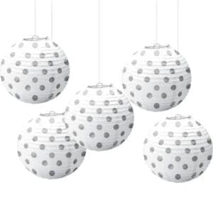 Amscan 5 in. Mini White and Silver Polka Dot Paper Lanterns (3-Pack)