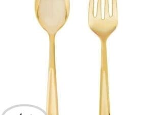Gold Plastic Serving Forks & Spoons 4ct