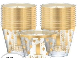 1st Birthday Gold 9oz Plastic Tumblers (30ct)