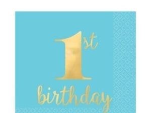 1st Birthday 'Blue and Gold' Premium Lunch Napkins (16ct)