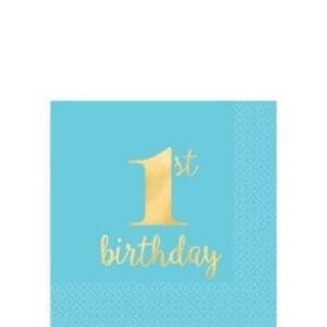 1st Birthday 'Blue and Gold' Premium Small Napkins (16ct)