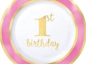 1st Birthday 'Pink and Gold' Extra Large Plastic Plates (10ct)