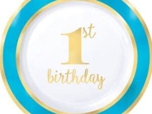 1st Birthday 'Blue and Gold' Extra Large Plastic Plates (10ct)