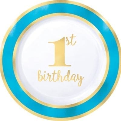1st Birthday 'Blue and Gold' Extra Large Plastic Plates (10ct)