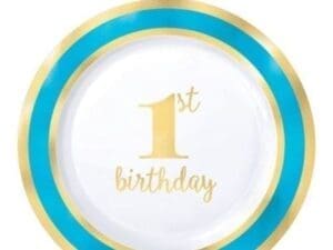 1st Birthday 'Blue and Gold' Small Plastic Plates (10ct)