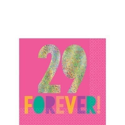 Young & Fab 29 Forever Beverage Napkins 16ct Birthday Party Supplies