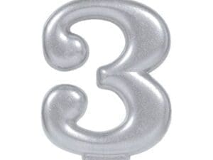 Silver Number 3 Birthday Candle Party Supplies