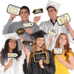 Black & Gold Graduation Photo Booth Props 13ct