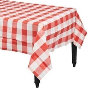 Red & White Plaid Table Cover Size 54in X 108in Tablecover