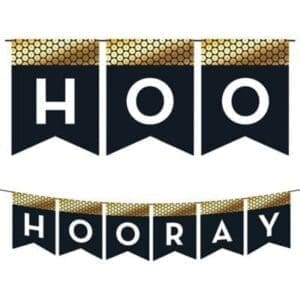 Black & Gold Sequin Hooray Pennant Banner
