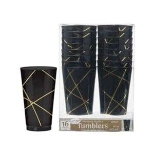 Black Metallic Gold Line Premium Plastic Cups 16ct