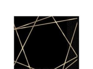 Black Metallic Gold Line Premium Beverage Napkins 16ct