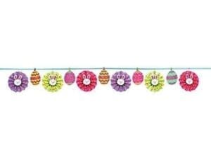 Easter Fan Banner Paper Garland with Glitter Party Hanging String Decoration (1 Piece), Multi Color, 12'.