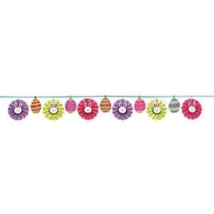 Easter Fan Banner Paper Garland with Glitter Party Hanging String Decoration (1 Piece), Multi Color, 12'.