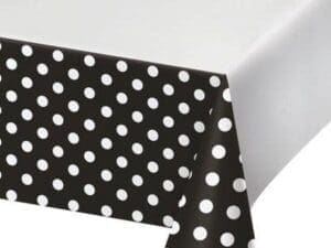 Creative Converting Dots & Stripes Black Velvet Plastic Tablecover Border Print, 54" X 102"