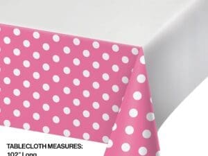 Creative Converting Dots & Stripes Candy Pink Plastic Tablecover Border Print, 54" X 102"