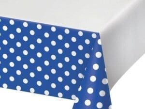 Creative Converting Dots & Stripes Cobalt Plastic Tablecover Border Print, 54" X 102"